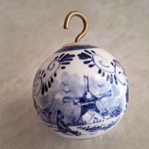 Delft Holland Windmill Handpainted 2" Ball Ornament Signed